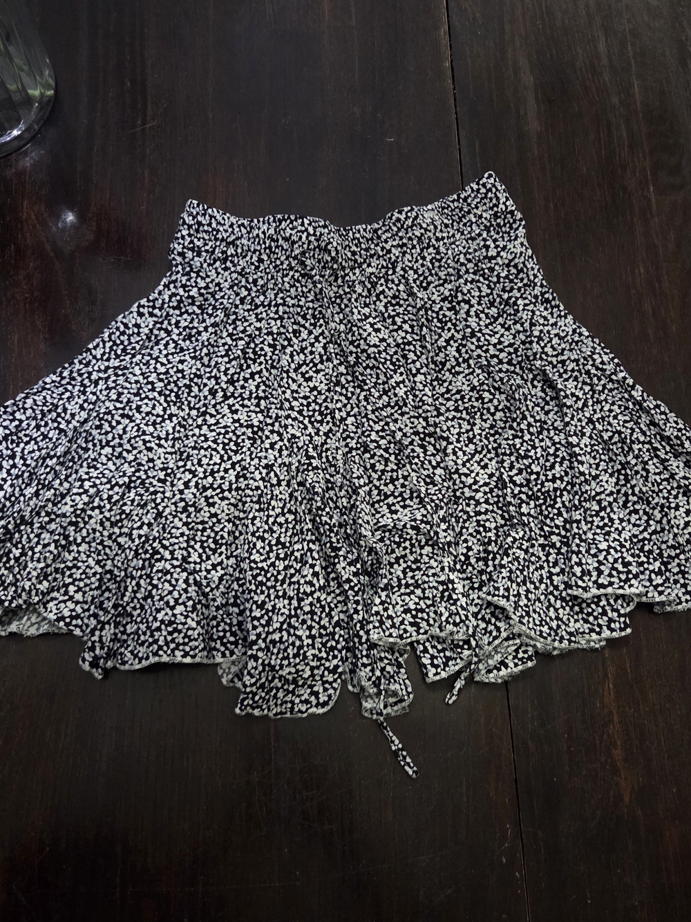 Floral Print Black & White Ruffle Mini Skirt